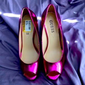 Guess Metallic peep toe heels